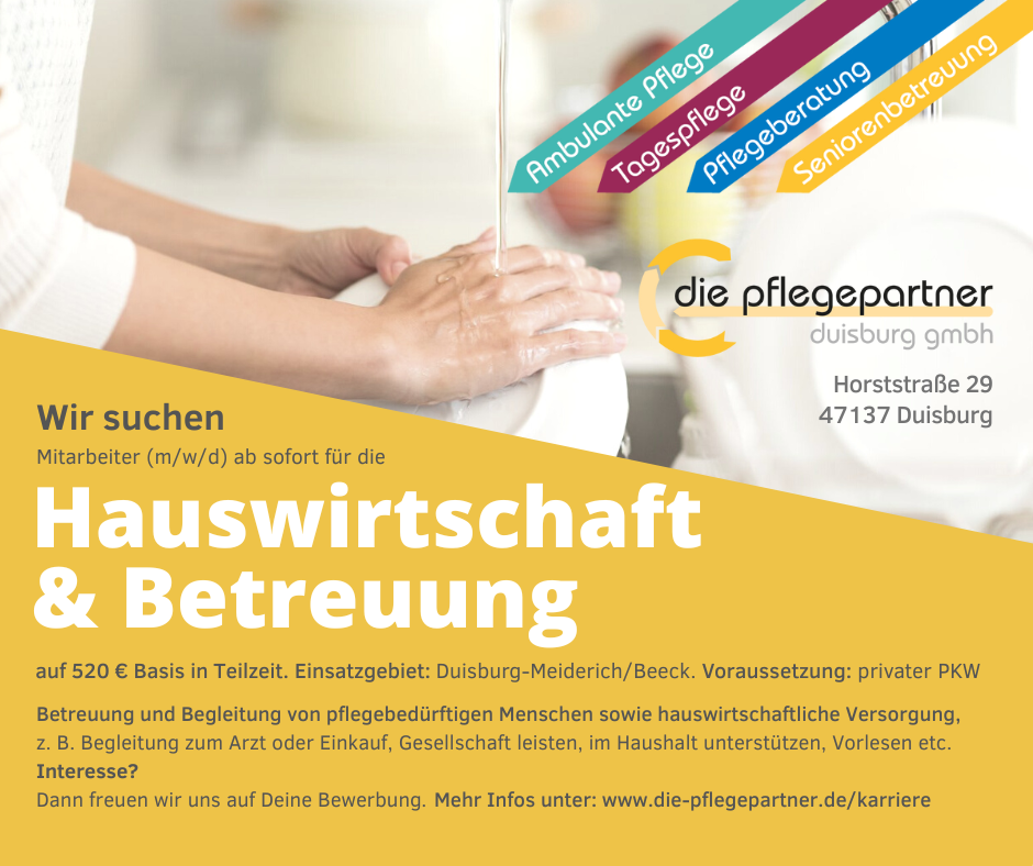 Stellenangebot Hauswirtschaft Betreuung Duisburg Seniorenbetreuung